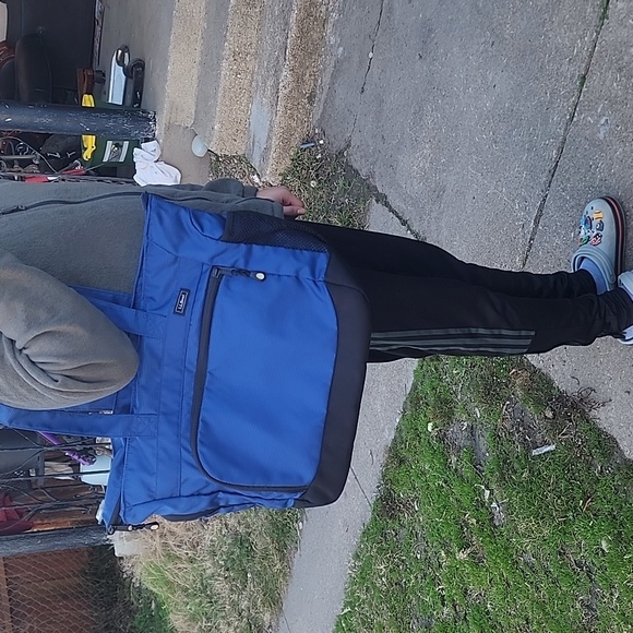 LL Bean Duffle Bag 0FVL2 Double Handle Shoulder Tote Zip Top Blue Nylon Used Onc - Picture 6 of 12